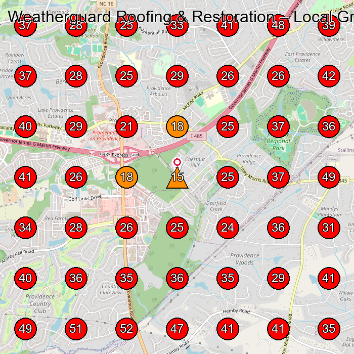 Weatherguard Roofing & Restoration GeoGrid visibility map for Roofing Contractor in Charlotte